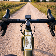 Bend Dirt Fest (gravel) route profile sticker on a bicycle top tube