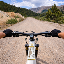 Bend Dirt Fest (MTB) route profile sticker on a bicycle top tube