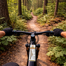 Bend Dirt Fest (MTB) route profile sticker on a bicycle top tube
