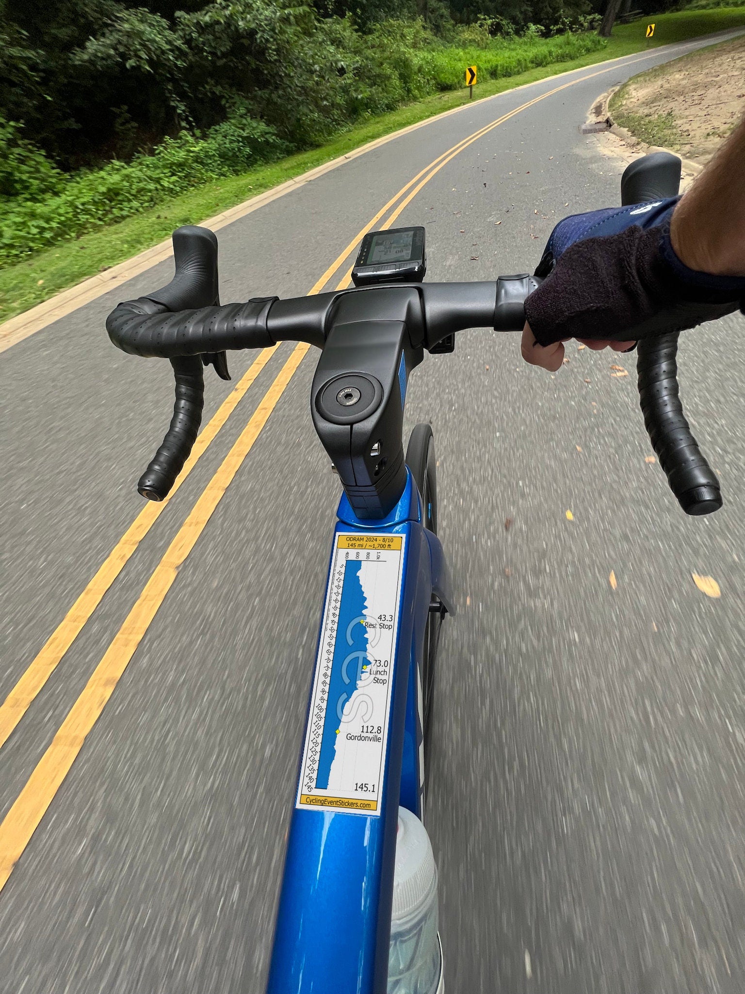 ODRAM (One Day Ride Across Michigan) road route profile sticker - close-up detail