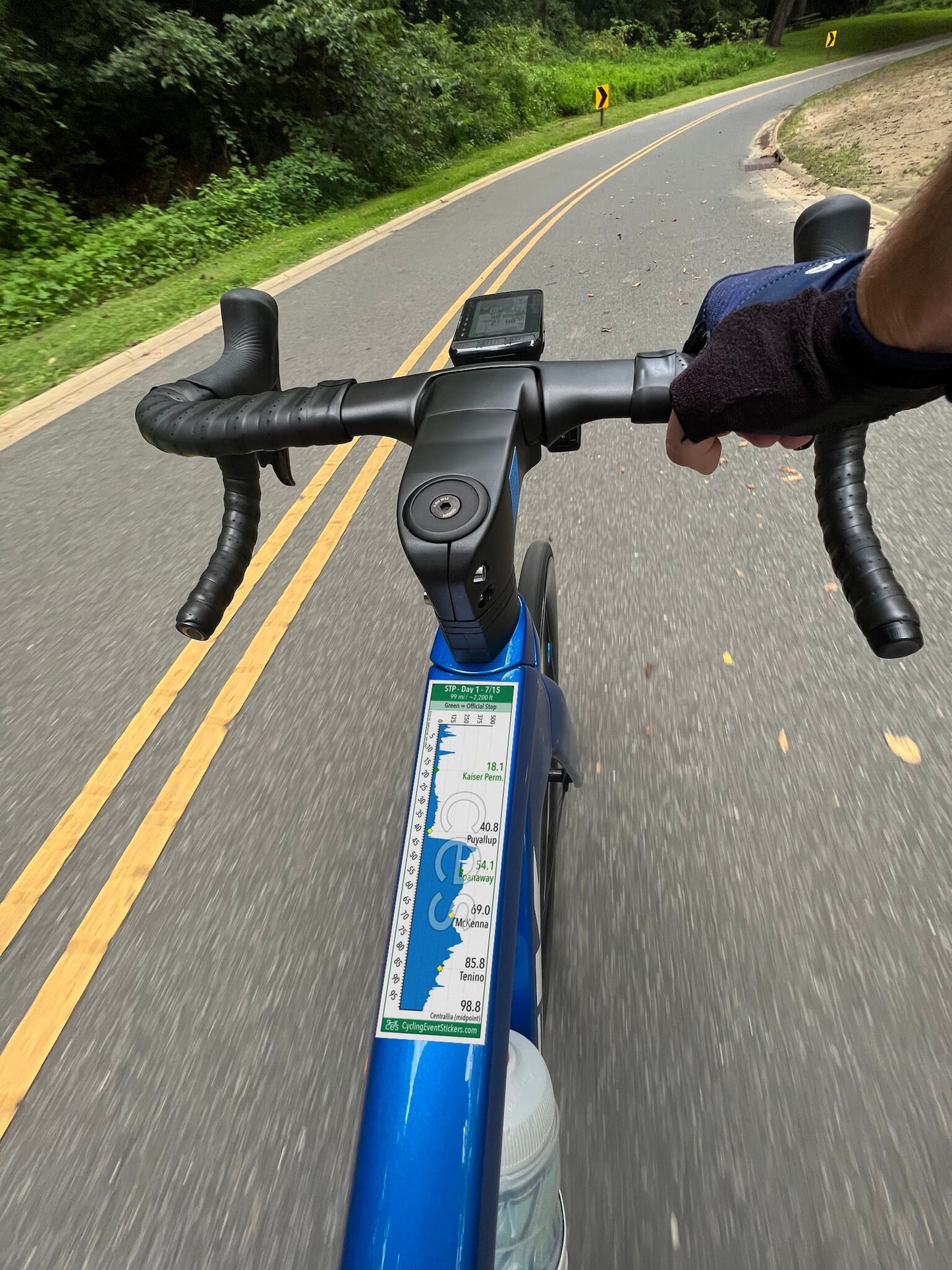 Seattle to Portland (two days) road route profile sticker - application example