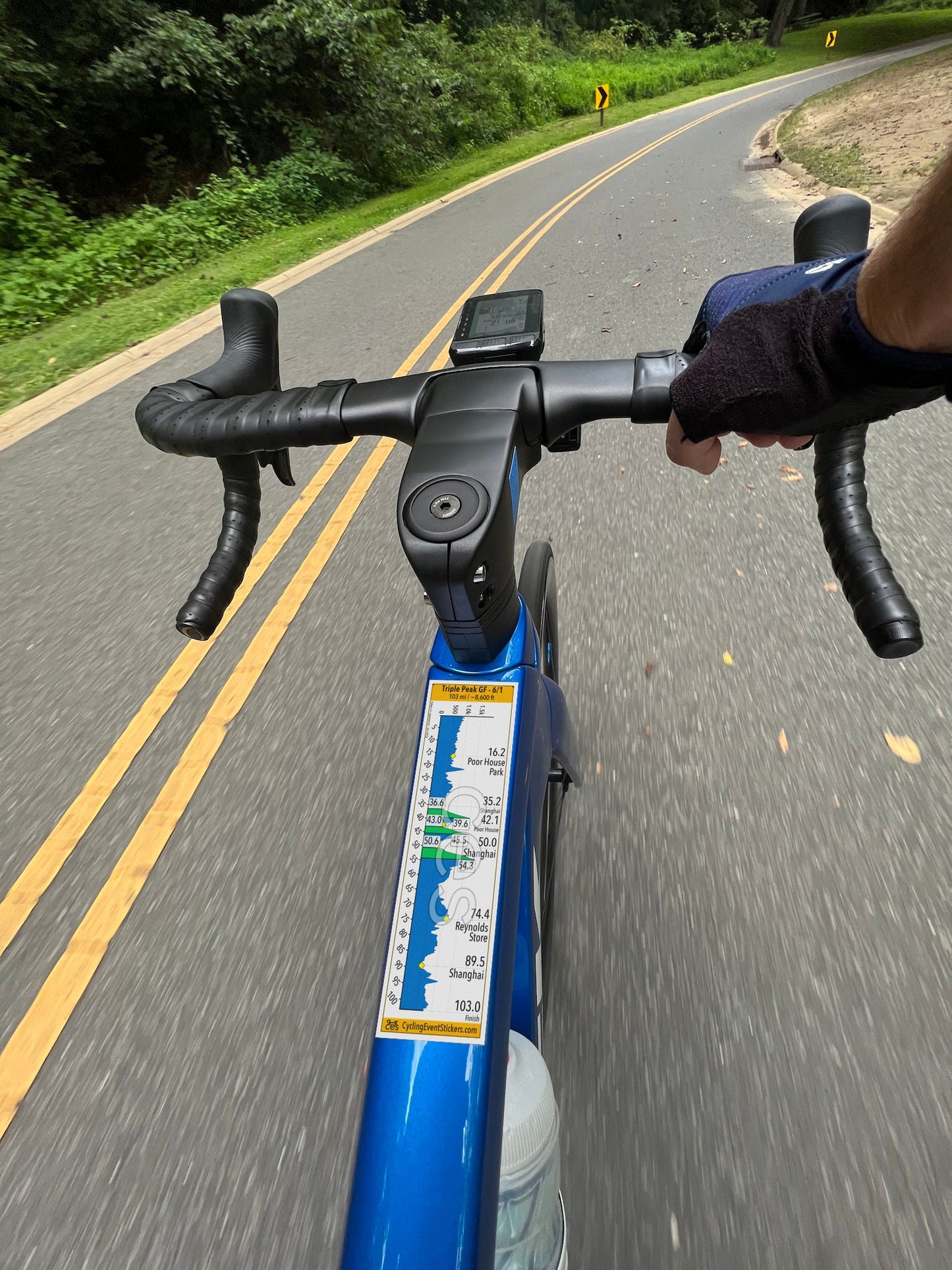 Triple Peak Gran Fondo road route profile sticker - size comparison