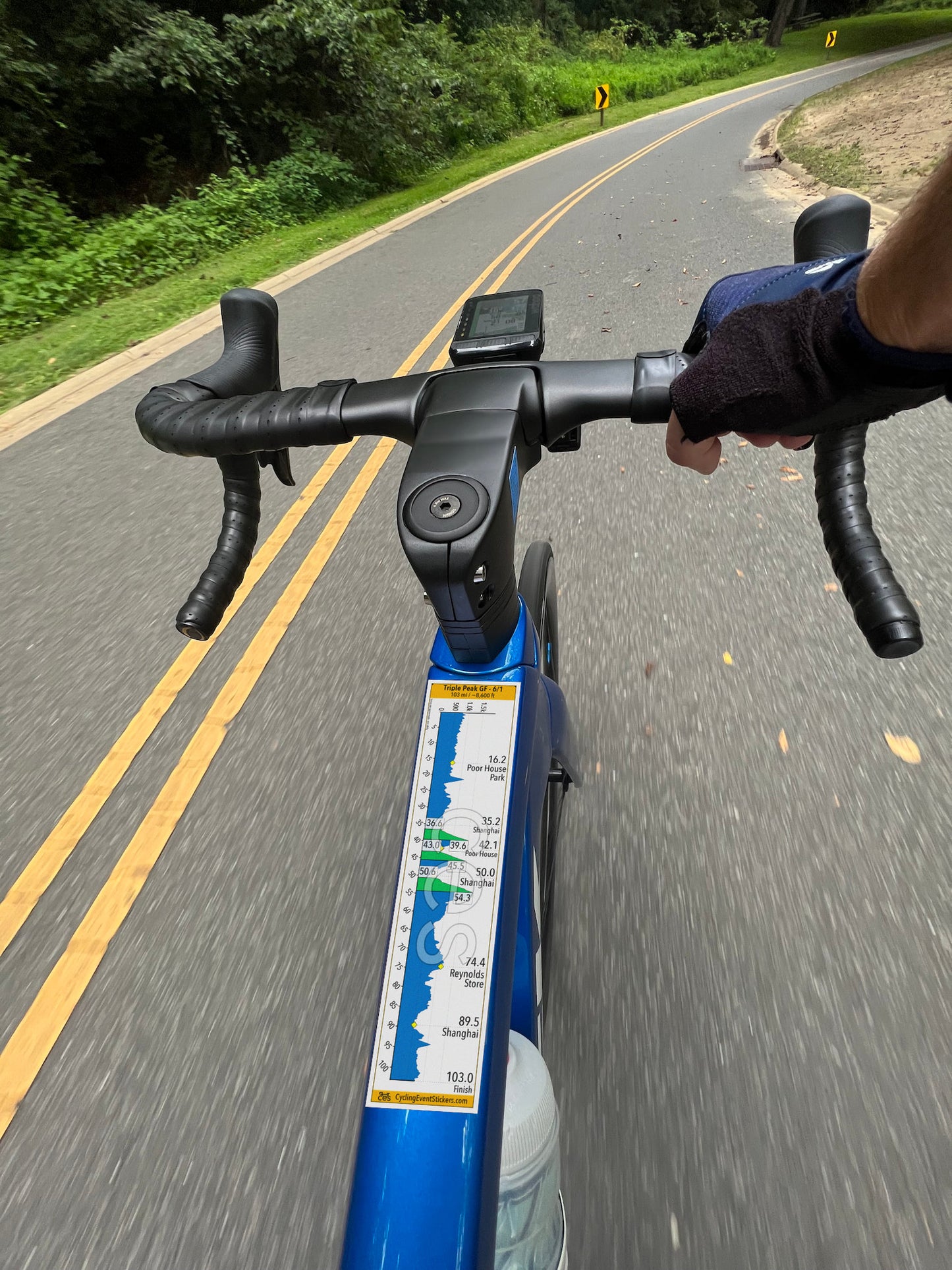 Triple Peak Gran Fondo road route profile sticker - top tube sticker