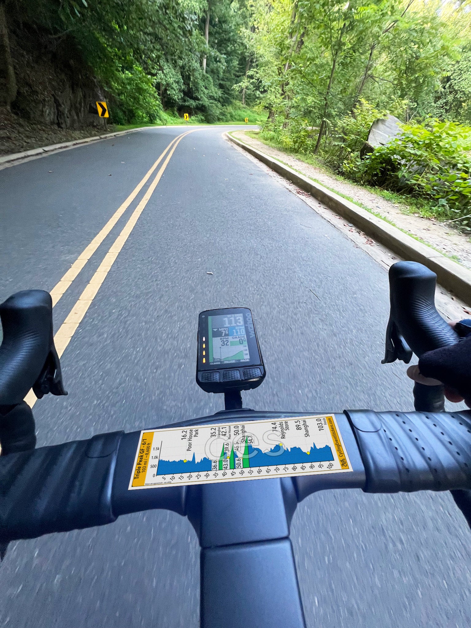 Triple Peak Gran Fondo road route profile sticker - close-up detail