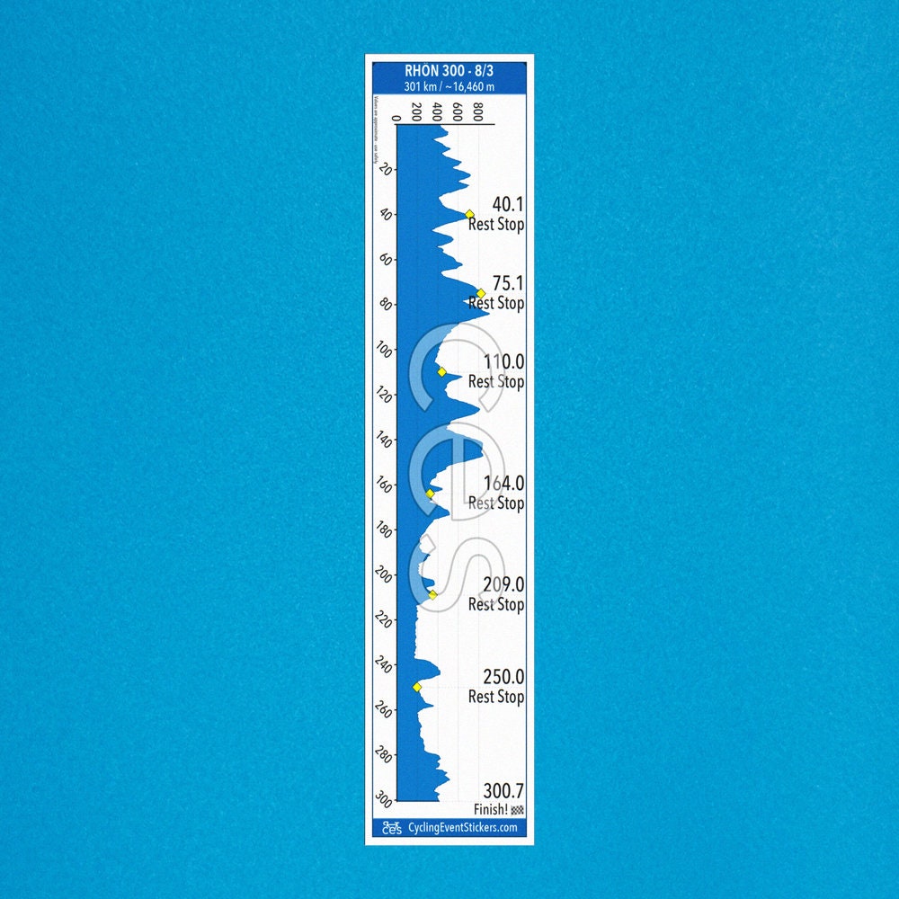RHON 300 road route profile sticker - bike top tube mockup