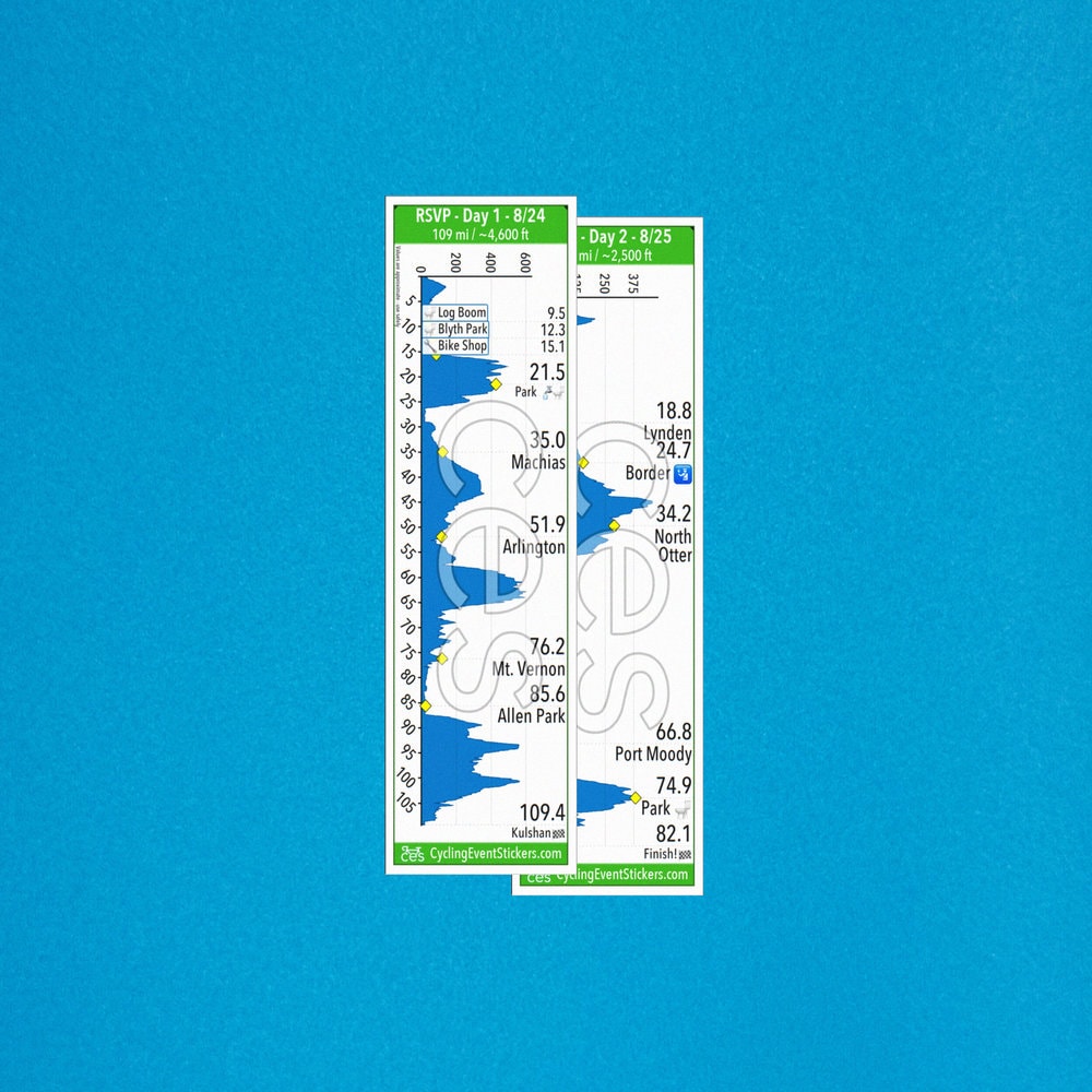 RSVP (Ride from Seattle to Vancouver and Party road route profile sticker - full sticker preview