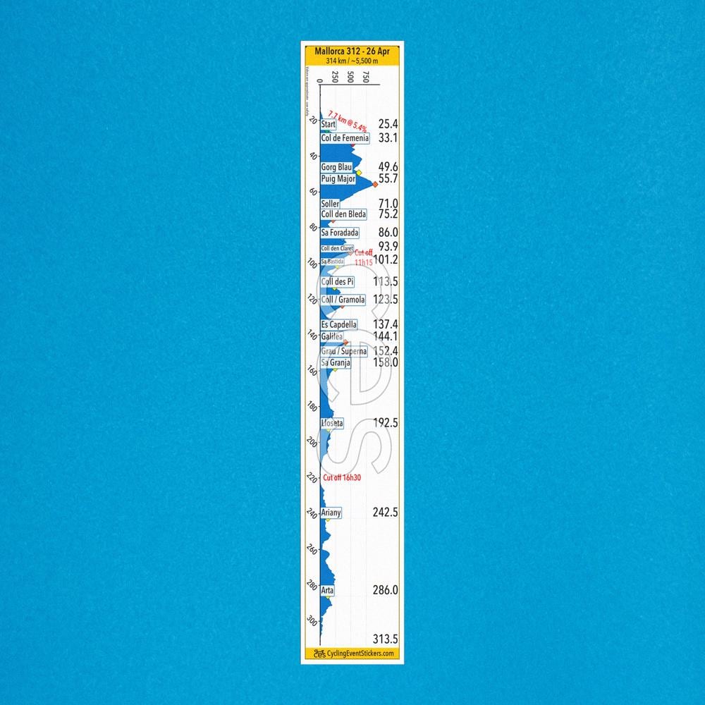 Mallorca 312 road route profile sticker - bike top tube mockup