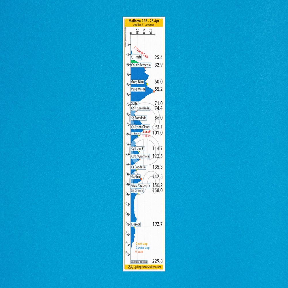Mallorca 312 road route profile sticker - waterproof vinyl finish