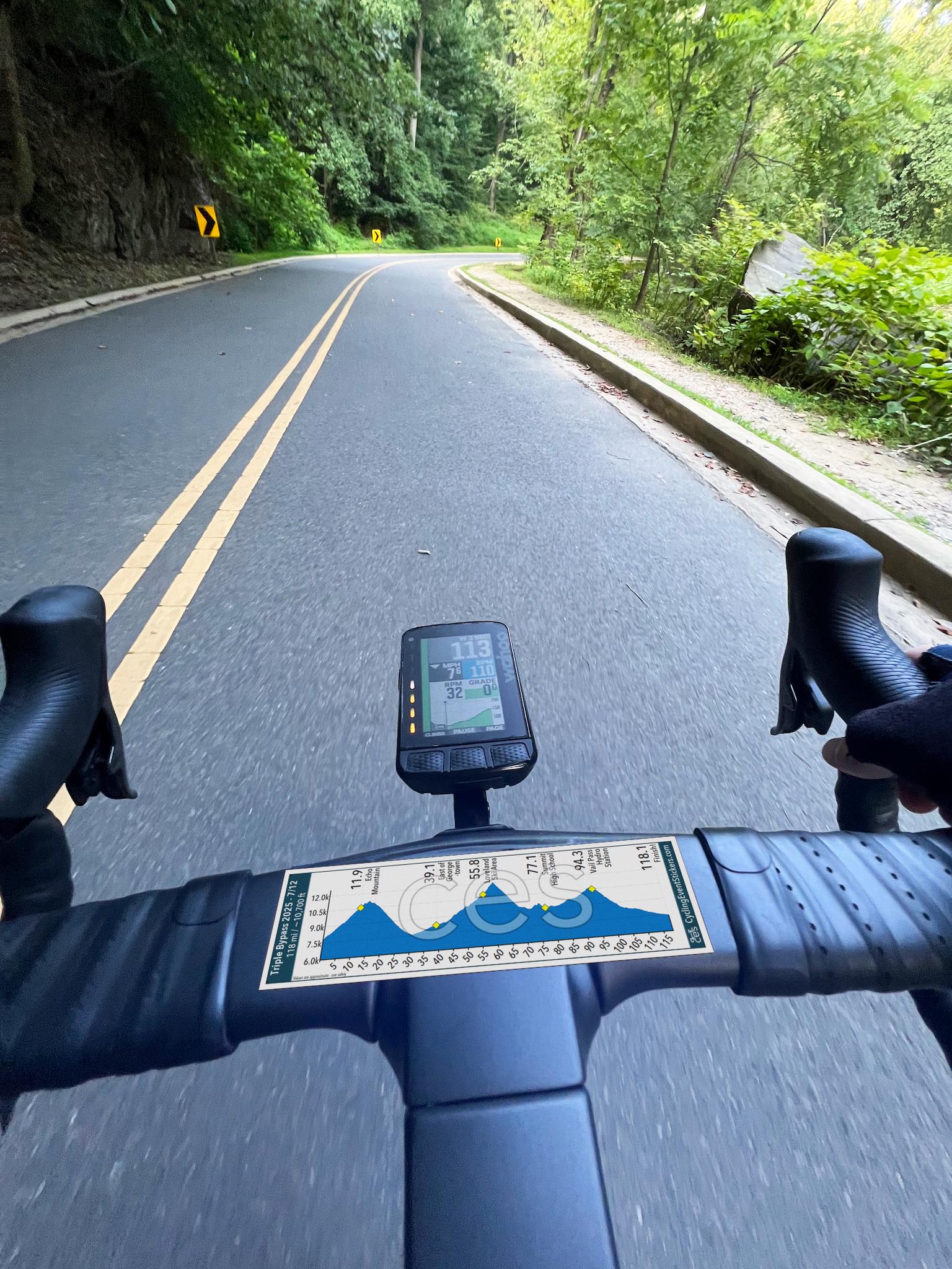 Triple Bypass road route profile sticker - stem sticker