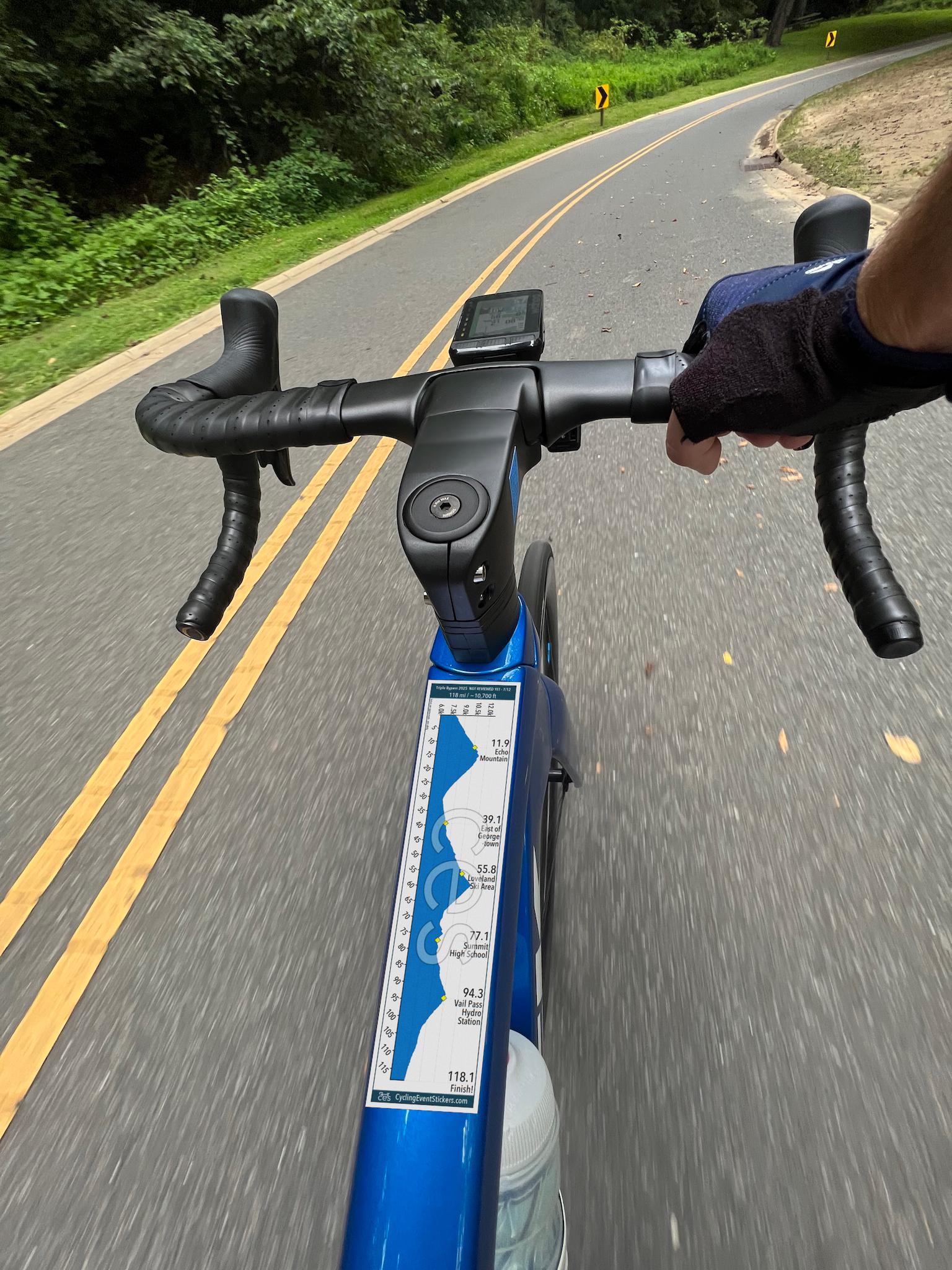 Triple Bypass road route profile sticker - close-up detail