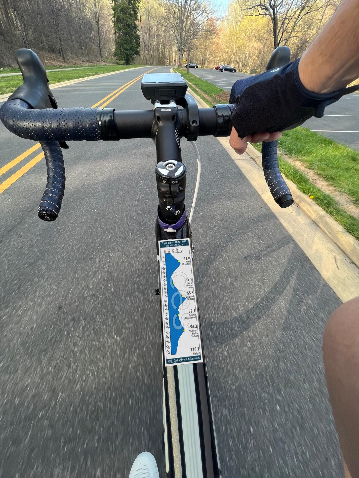 Triple Bypass road route profile sticker - top tube sticker