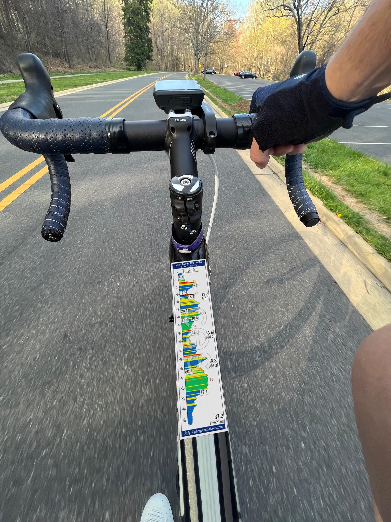 Gran Fondo Maryland road route profile sticker - waterproof vinyl finish