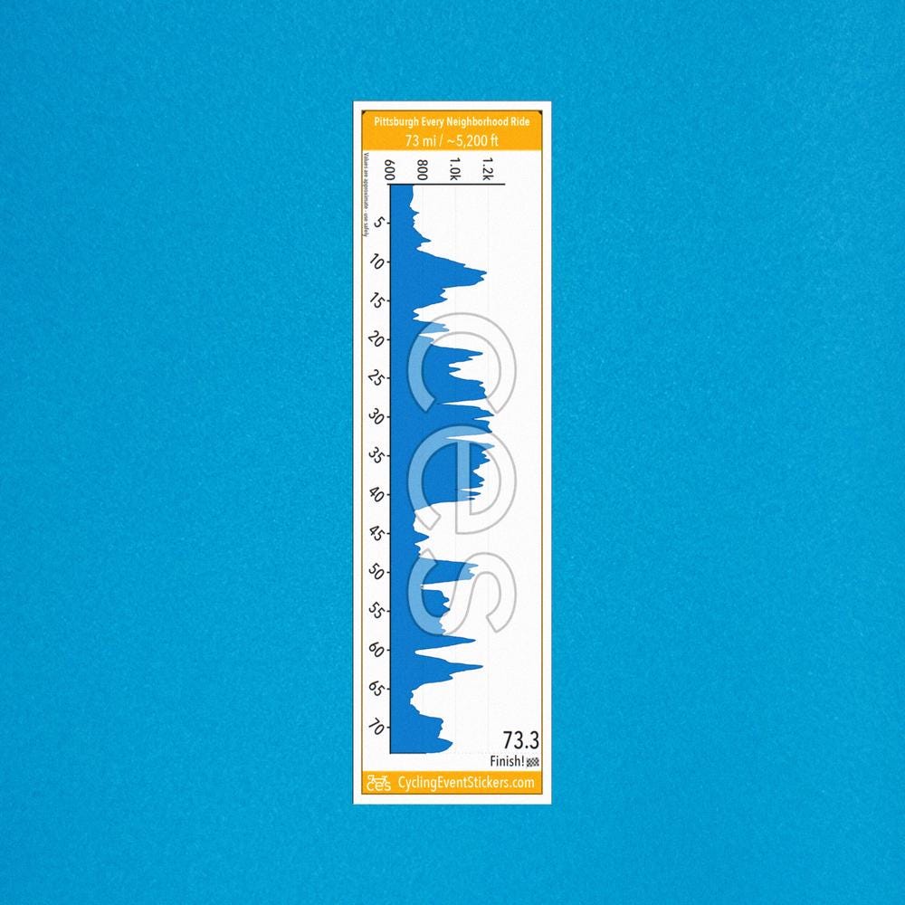 Pittsburgh Every Neighborhood Ride road route profile sticker - bike top tube mockup