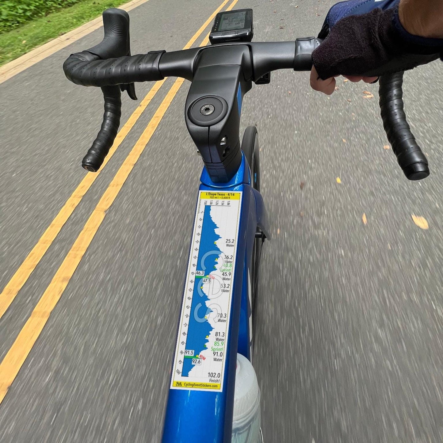 L'Etape Texas road route profile sticker - bike top tube mockup