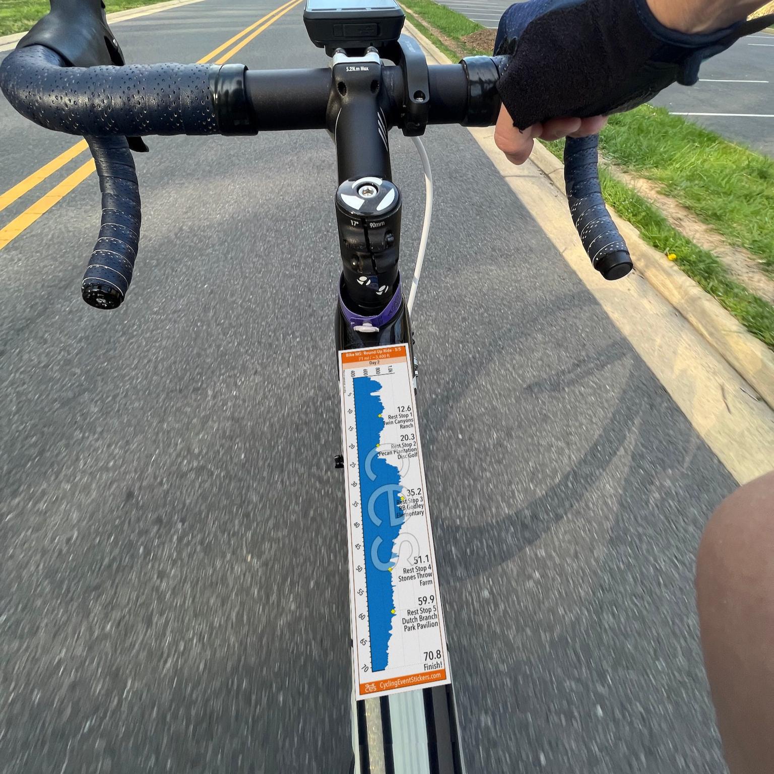 Bike MS: Round-Up road route profile sticker - application example