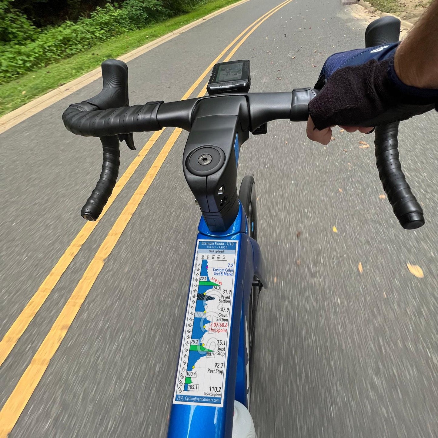 Custom Cycling Event custom route profile sticker - application example