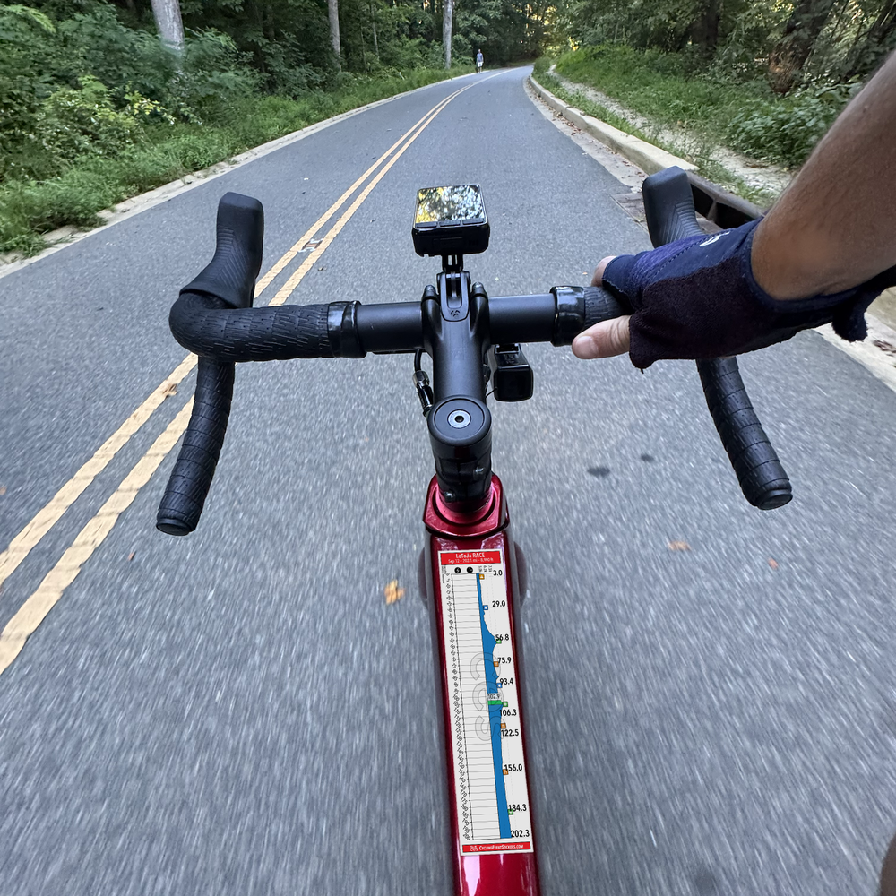 LoToJa RACE route profile sticker on a bicycle top tube