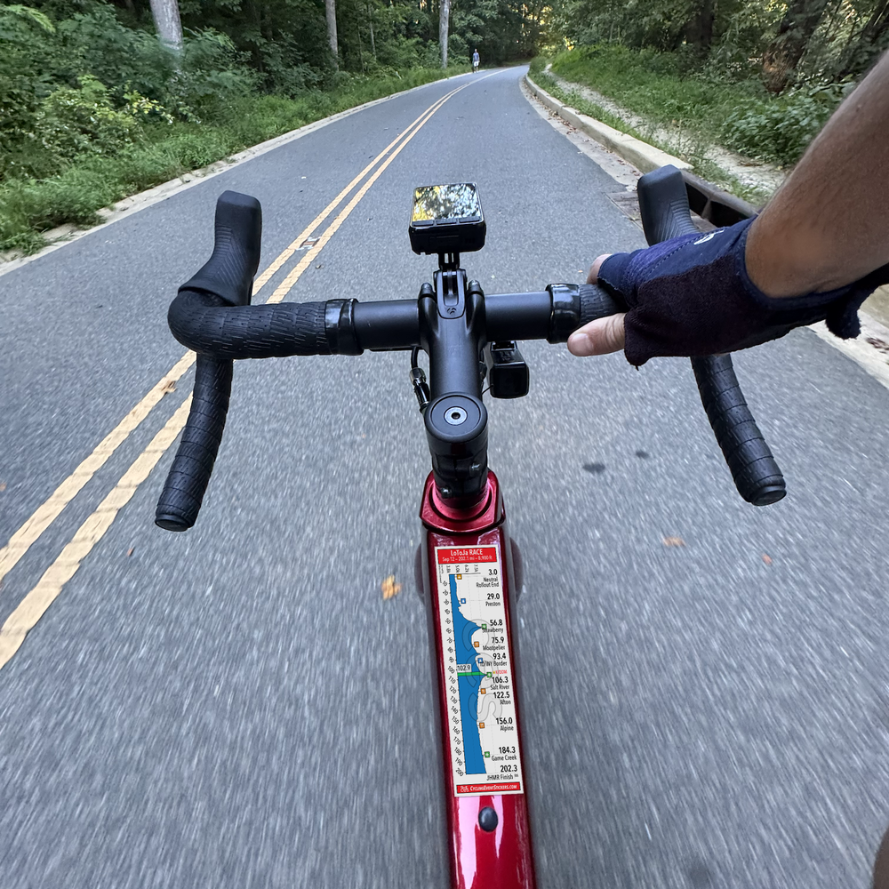 LoToJa RACE route profile sticker on a bicycle top tube