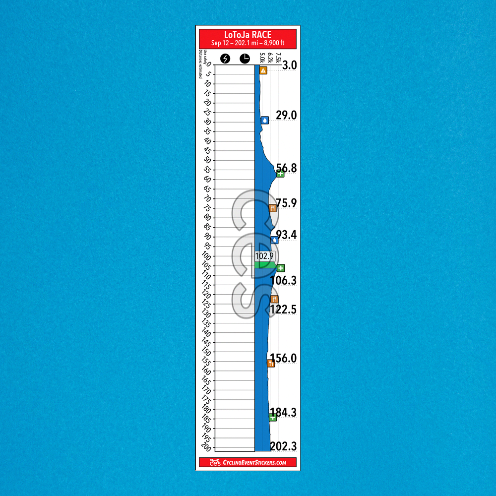 LoToJa RACE route profile sticker on a bicycle top tube