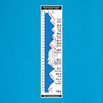 Maratona dles Dolomites route profile sticker on a bicycle top tube