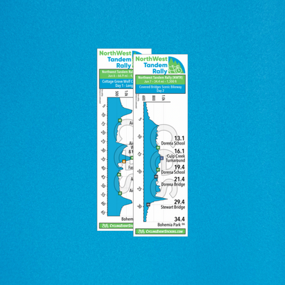 Northwest Tandem Rally [NWTR] Sticker Set (long) route profile sticker on a bicycle top tube