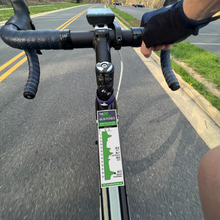 Oregon Gran Fondo (Medio) route profile sticker on a bicycle top tube