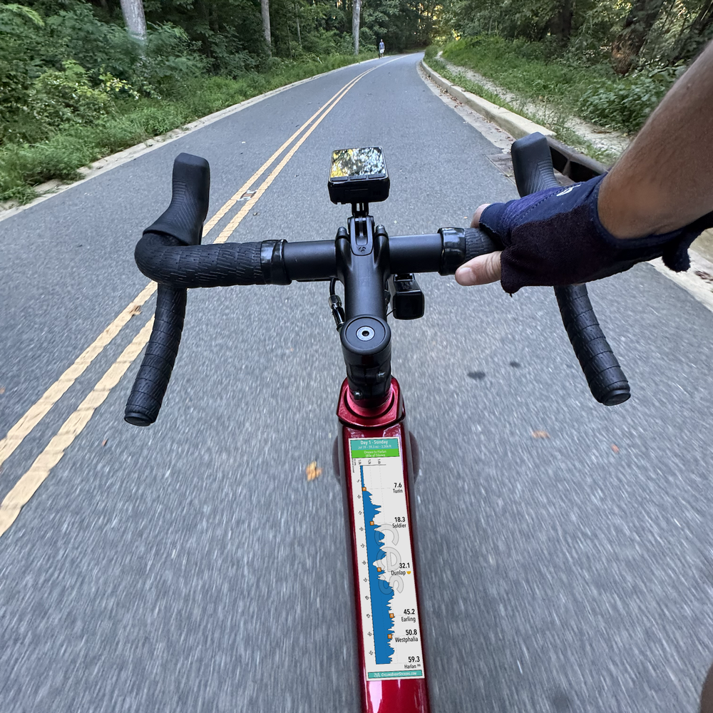 RAGBRAI 2026 Sticker Set route profile sticker on a bicycle top tube