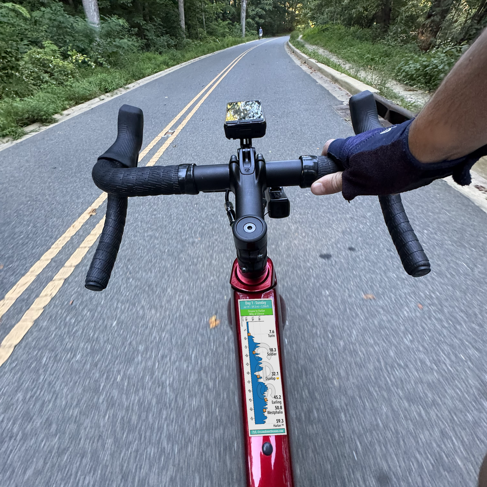 RAGBRAI 2026 Sticker Set route profile sticker on a bicycle top tube