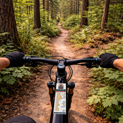 Ring of Fire route profile sticker on a bicycle top tube