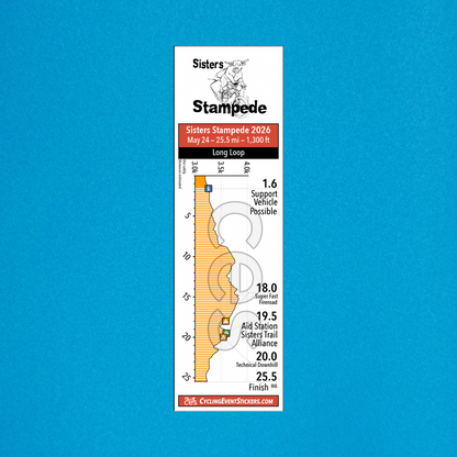 Sisters Stampede route profile sticker on a bicycle top tube