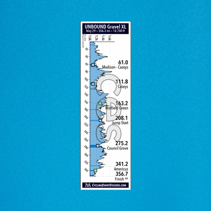 Unbound XL route profile sticker on a bicycle top tube